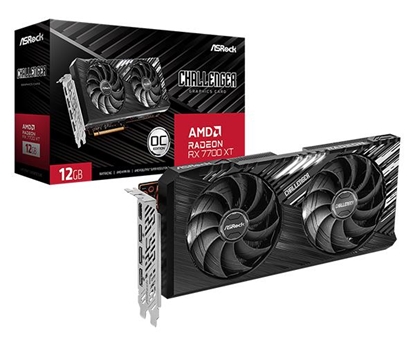 Attēls no Graphics Card|ASROCK|AMD Radeon RX 7700 XT|12 GB|GDDR6|192 bit|PCIE 4.0 16x|Two and Half Slot Fansink|1xHDMI|3xDisplayPort|RX7700XTCL12GO