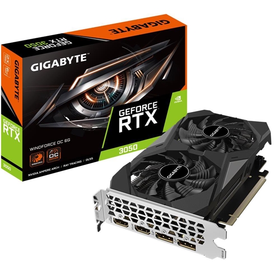 Picture of Graphics Card|GIGABYTE|NVIDIA GeForce RTX 3050|6 GB|GDDR6|96 bit|PCIE 4.0 16x|Memory 14000 MHz|GPU 1477 MHz|Dual Slot Fansink|2xHDMI|2xDisplayPort|GV-GV-N3050WF2OC-6GD_1.0