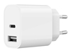 Изображение Lādētājs Gembird USB Type-C + USB Type-A White