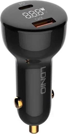 Picture of LDNIO C101 Car Charger  USB + USB-C  100W + USB-C to USB-C Cable (Black)