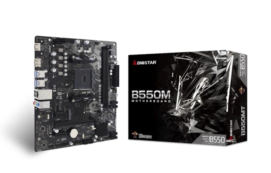 Изображение Mainboard|BIOSTAR|AMD B550|SAM4|Micro-ATX|Memory DDR4|Memory slots 2|2xPCI-Express 3.0 1x|1xPCI-Express 3.0 16x|1xPCI-Express 4.0 16x|1xM.2|1x15pin D-sub|1xHDMI|1xDisplayPort|6xUSB 2.0|6xUSB 3.2|1xUSB-C|3xAudio port|B550MT