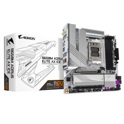 Изображение Mainboard|GIGABYTE|AMD B650|SAM5|Micro-ATX|Memory DDR5|Memory slots 4|1xPCI-Express 4.0 4x	|1xPCI-Express 4.0 16x|2xM.2|1xHDMI|1xDisplayPort|4xUSB 2.0|7xUSB 3.2|1xUSB-C|1xOptical S/PDIF|1xRJ45|2xAudio port|B650MAELITEAXICE