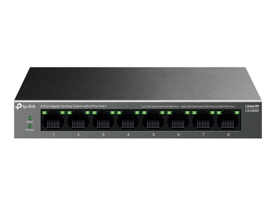 Picture of Switch|TP-LINK|LS108GP|Desktop/pedestal|8x10Base-T / 100Base-TX / 1000Base-T|PoE+ ports 8|LS108GP