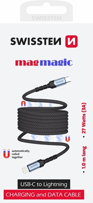 Picture of Swissten Magnetic Self-Winding USB-C / Lightning Data Cable 1m