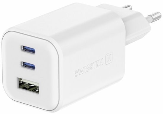 Изображение Swissten Travel Charger GaN 2x USB-C / PD USB-A / 18W QC / 65W