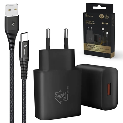 Изображение Zestaw Smart Life USB Type-A do Type-C, 200cm,Czarny + Ładowarka12W czarna 