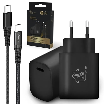 Изображение Zestaw Smart Life USB Type-C do Type-C, 200cm,Czarny + Ładowarka18W PD3.0 czarna 