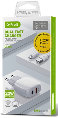 Изображение D-Fruit charger USB-A + USB-C + USB-C cable 1m (DF101)