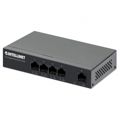 Attēls no INTELLINET 5-Port Gigabit Ethernet PoE+ Switch 4x PSE PoE+