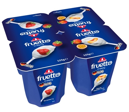 Изображение Jogurta deserts Fruetto persiku - marakujas, zemeņu 4,7% 125g