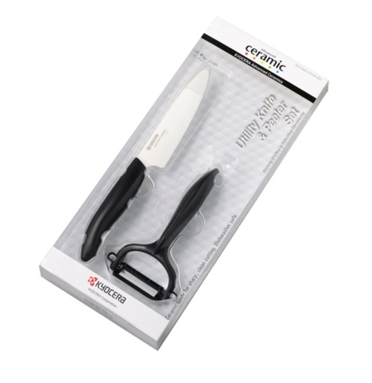 Picture of Kyocera FK-110WHCP10NBK Utility Knife & Peeler Set, knife (11 cm blade) and peeler, Black