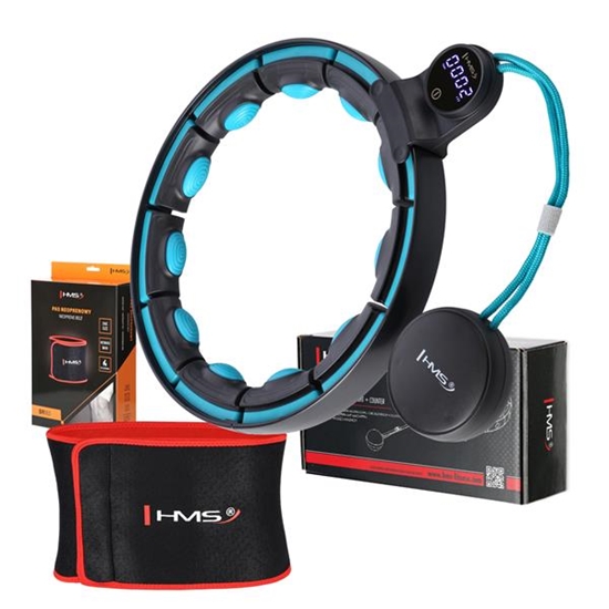 Изображение Komplekts SET HULA HOOP MAGNETIC BLACK/TURQUOISE HHM17 WITH WEIGHT + COUNTER HMS + WAIST SUPPORT BR163 RED