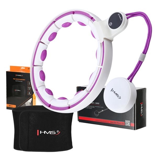 Изображение Komplekts SET HULA HOOP MAGNETIC WHITE/VIOLET HHM17 WITH WEIGHT + COUNTER HMS + WAIST SUPPORT BR163 RED