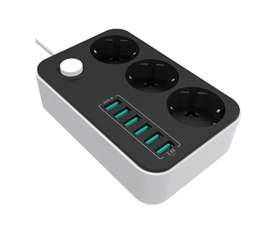 Picture of 10 A | Power Socket :3 EU plugs/6USB Blac | CW-CHE36B | Black | 1.8 m