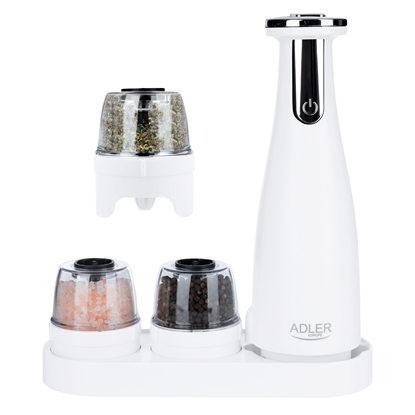 Picture of Adler | Electric Salt and pepper grinder | AD 4449w | Grinder | 7 W | Housing material ABS plastic | Lithium | Mills with ceramic querns; Charging light; Auto power off after: 3 minutes; Fully charged for 120 minutes of continuous use; Charging time: 2.5 