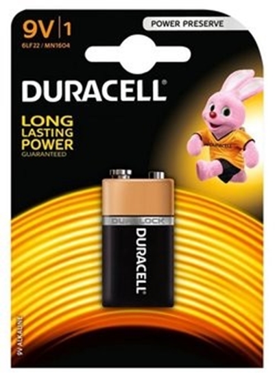 Изображение BAT9.ALK.DB1; 6LR61 9V baterijas 9V Duracell BASIC sērija Alkaline MN1604 iepakojumā 1 gb.