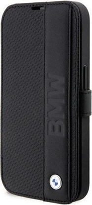 Attēls no BMW Etui BMW BMBKP14X22RDPK Apple iPhone 14 Pro Max czarny/black bookcase Leather Textured&Stripe