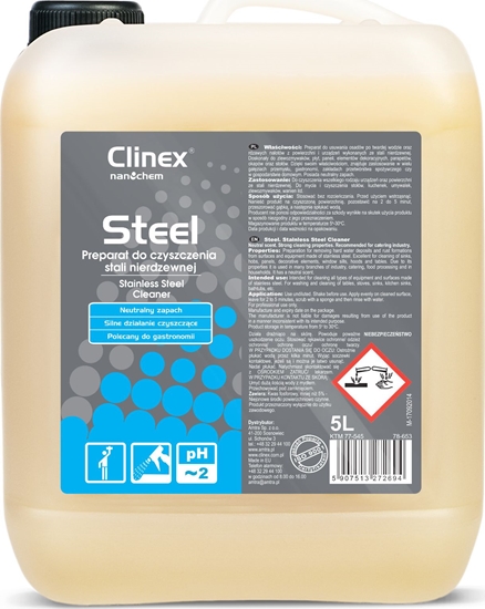 Picture of Clinex Płyn do mycia mebli i urządzeń ze stali nierdzewnej CLINEX Gastro Steel 5L Płyn do mycia mebli i urządzeń ze stali nierdzewnej CLINEX Gastro Steel 5L