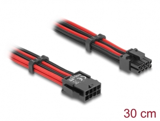 Изображение Delock Extension Cable 8 pin male to 6 + 2 pin PCIe female textile shielding red-black 30 cm