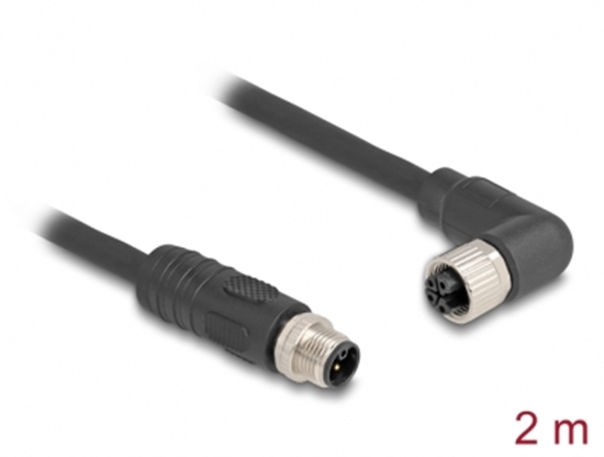 Picture of Delock M12 Cable L-coded 4 pin male straight to female right angled PUR suitable for drag chains 2 m black