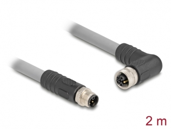 Picture of Delock M12 Cable L-coded 5 pin male straight to female right angled PUR suitable for drag chains 2 m grey