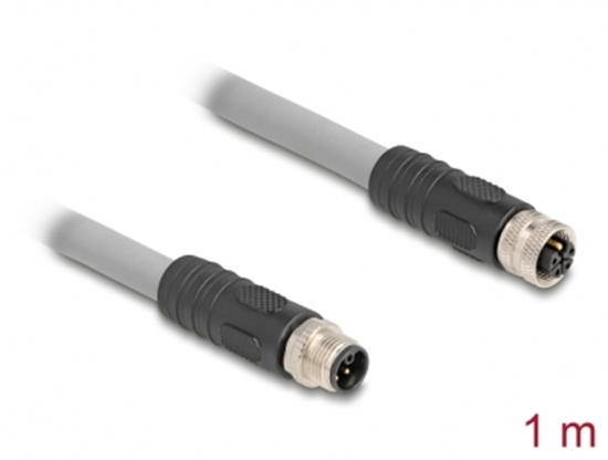 Picture of Delock M12 Cable L-coded 5 pin male to female PUR suitable for drag chains 1 m grey