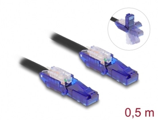 Изображение Delock RJ45 Network Cable Cat.6 UTP with 180° angled plugs black 0.5 m