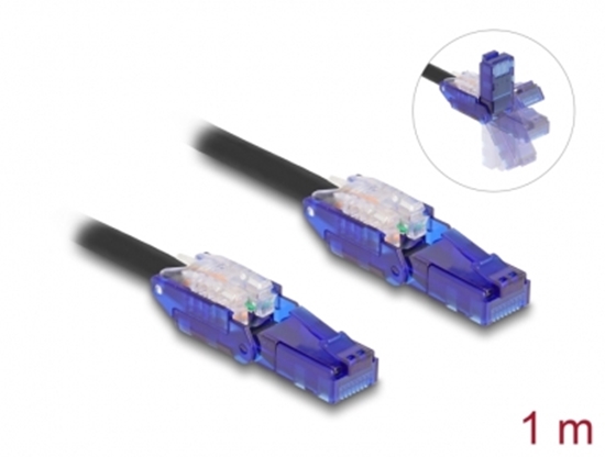 Picture of Delock RJ45 Network Cable Cat.6 UTP with 180° angled plugs black 1 m