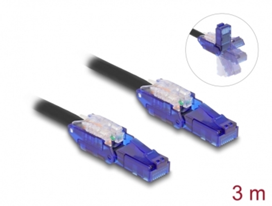 Picture of Delock RJ45 Network Cable Cat.6 UTP with 180° angled plugs black 3 m