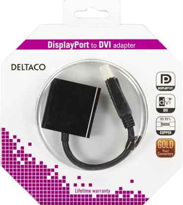 Attēls no DELTACO DisplayPort to DVI-I Dual Link adapter, 20-pin male - DVI-D 24 + 1 pin female, black, 0.2mDi