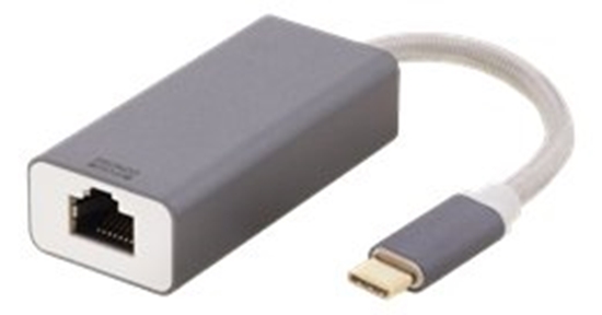 Picture of DELTACO USB-C tinklo adapteris, Gigabit, 1xRJ45, 1xUSB-C, aliuminis,  pilkasUSBC-1077 suteikia gal