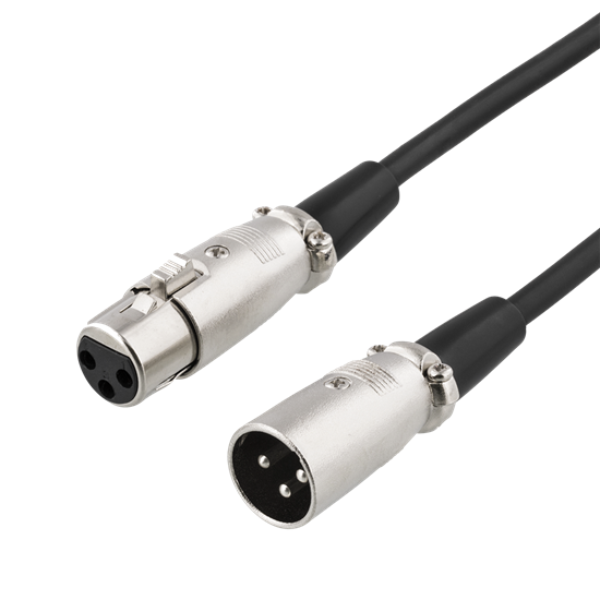 Picture of DELTACO XLR audio kabelis, 3-pin male - 3-pin female, 26 AWG, 1m, juodas• Jungtys:   3-pin XLR mal