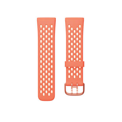 Attēls no Fitbit | Versa 3/Sense Sport Band, Melon/Rose - Large | Breathable Water-Resistant Silicone | Stylish Two-Tone Design; Double Aluminum Buckle