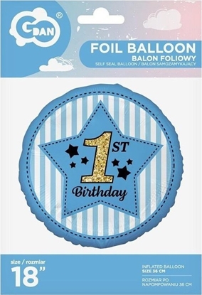 Изображение GoDan Balon foliowy 1st Birthday, niebieski 45 cm