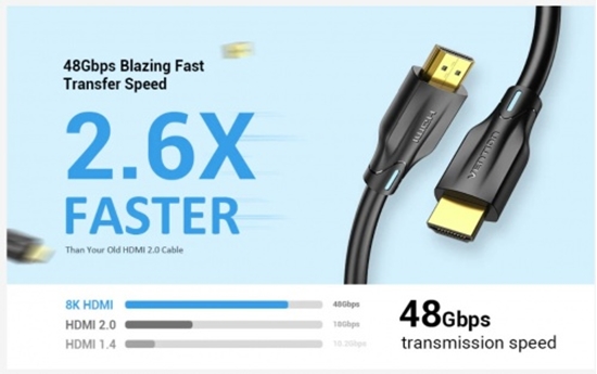 Picture of HDMI 2.1 kabelis, 8K/60Hz, 4K/120Hz, 3m, Data transfer 48 Gbps