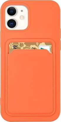 Изображение Hurtel Card Case silikonowe etui portfel z kieszonką na kartę dokumenty do iPhone 13 mini pomarańczowy