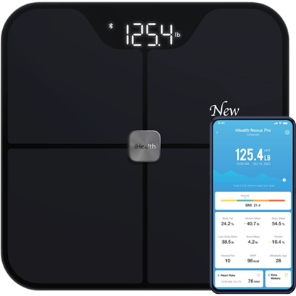 Attēls no iHealth | Wireless Body Composition Scale | Nexus Pro | Maximum weight (capacity) 181 kg | Body Mass Index (BMI) measuring | Black