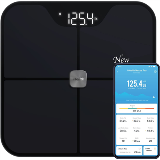 Picture of iHealth | Wireless Body Composition Scale | Nexus Pro | Maximum weight (capacity) 181 kg | Body Mass Index (BMI) measuring | Black