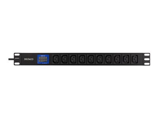 Picture of Ilgiklis DELTACO 19" PDU su 10 C13 lizdais, 3500W, ampermetruu ir voltmetru, black / GT-8642