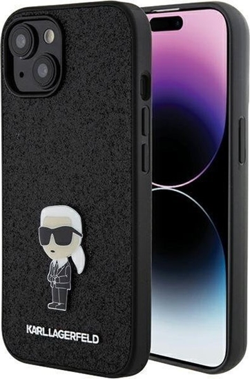 Picture of Karl Lagerfeld Karl Lagerfeld KLHCP15SGKNPSK iPhone 15 6.1" czarny/black hardcase Fixed Glitter Ikonik Logo Metal Pin