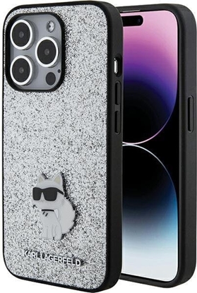 Attēls no Karl Lagerfeld Karl Lagerfeld KLHCP15XGCNPSG iPhone 15 Pro Max 6.7" srebrny/silver hardcase Fixed Glitter Choupette Logo Metal Pin