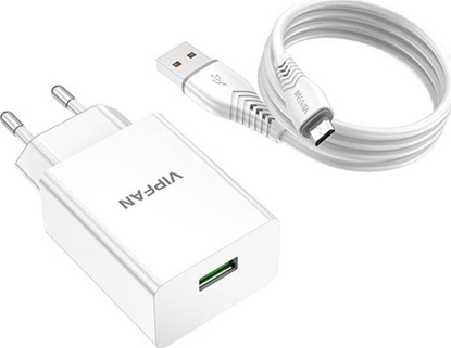 Attēls no Ładowarka Vipfan Ładowarka sieciowa Vipfan E03, 1x USB, 18W, QC 3.0 + kabel Micro USB (biała)