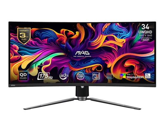 Picture of LCD Monitor|MSI|34"|Curved/21 : 9|Panel QD-OLED|3440x1440|21:9|175Hz|Matte|0.03 ms|Swivel|Height adjustable|Tilt|Colour Black|MAG341CQPQD-OLED