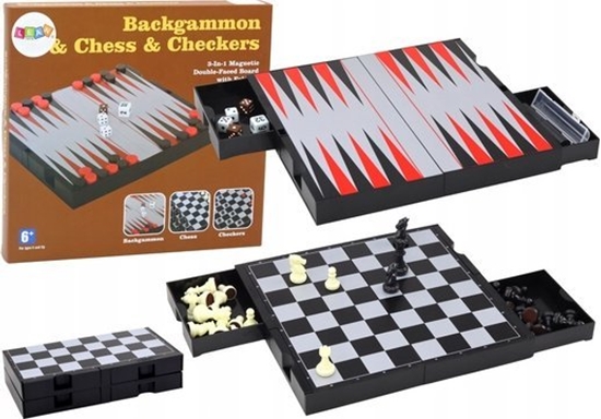 Изображение LeanToys Zestaw Gier 3w1 Plansza Magnetyczna Szachy Warcaby Backgammon