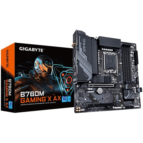 Picture of Mainboard|GIGABYTE|Intel B760 Express|LGA1700|Micro-ATX|Memory DDR5|Memory slots 4|1xPCI-Express 4.0 16x|1xM.2|1xHDMI|1xDisplayPort|5xUSB 2.0|3xUSB 3.2|1xRJ45|3xAudio port|B760MGAMINGXAX1.2