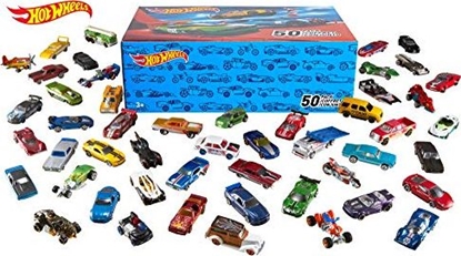 Attēls no Mattel Hot Wheels CGN22 - zestaw 50 pojazdów odlewanych ciśnieniowo w skali 1:64, bardzo duży zestaw upominkowy, po 50 zabawek każdy, losowy wybór, od 3 lat