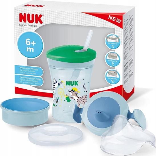 Изображение NUK NUK Trinklernset mit drei Trinkaufsätzen grün/blau