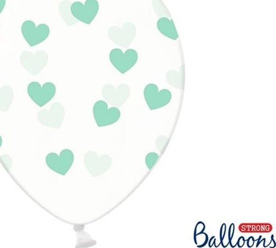 Изображение Party Deco Balony Strong, miętowe serduszka, 30 cm, 6 szt. uniwersalny