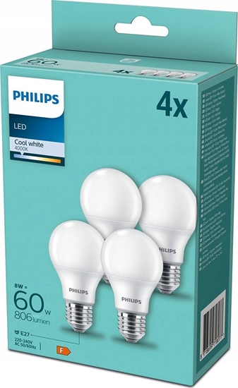 Picture of Philips LED Lamp E27 4-Pack 60W 4000K