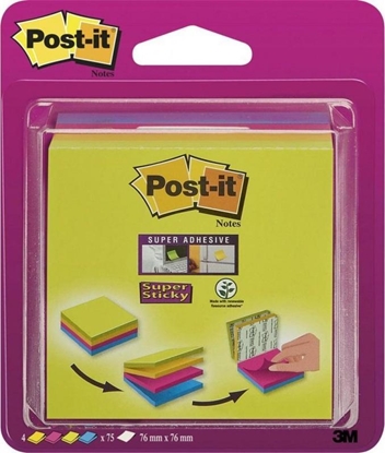 Picture of Post-It 3M Multi kostka samoprzylepna POST-IT_ Super Sticky (2014-SC-BYFG),76x76mm, 4x75 kart., mix kolorów